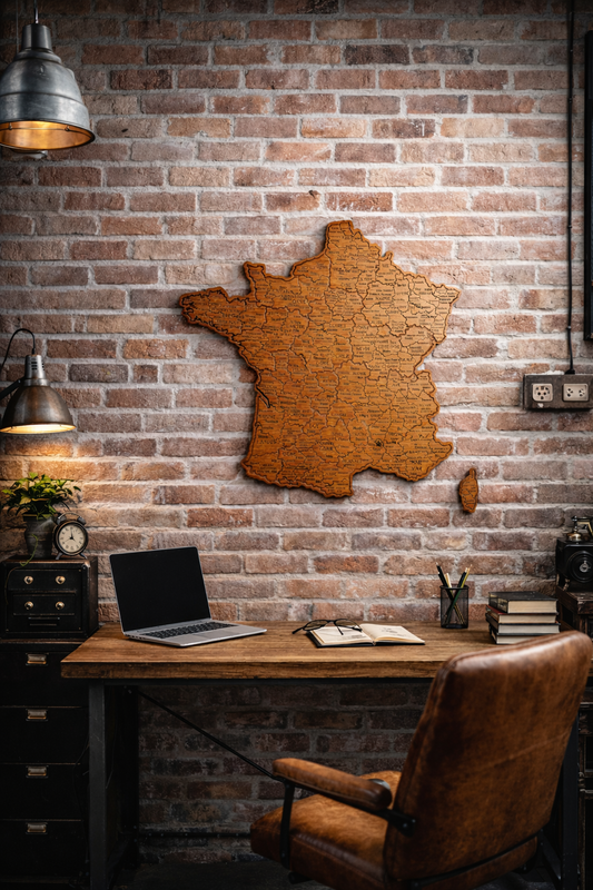 Carte de France en Gravure sur Bois - Décoration Artisanale Unique, Accessoire Rustique pour Votre Intérieur