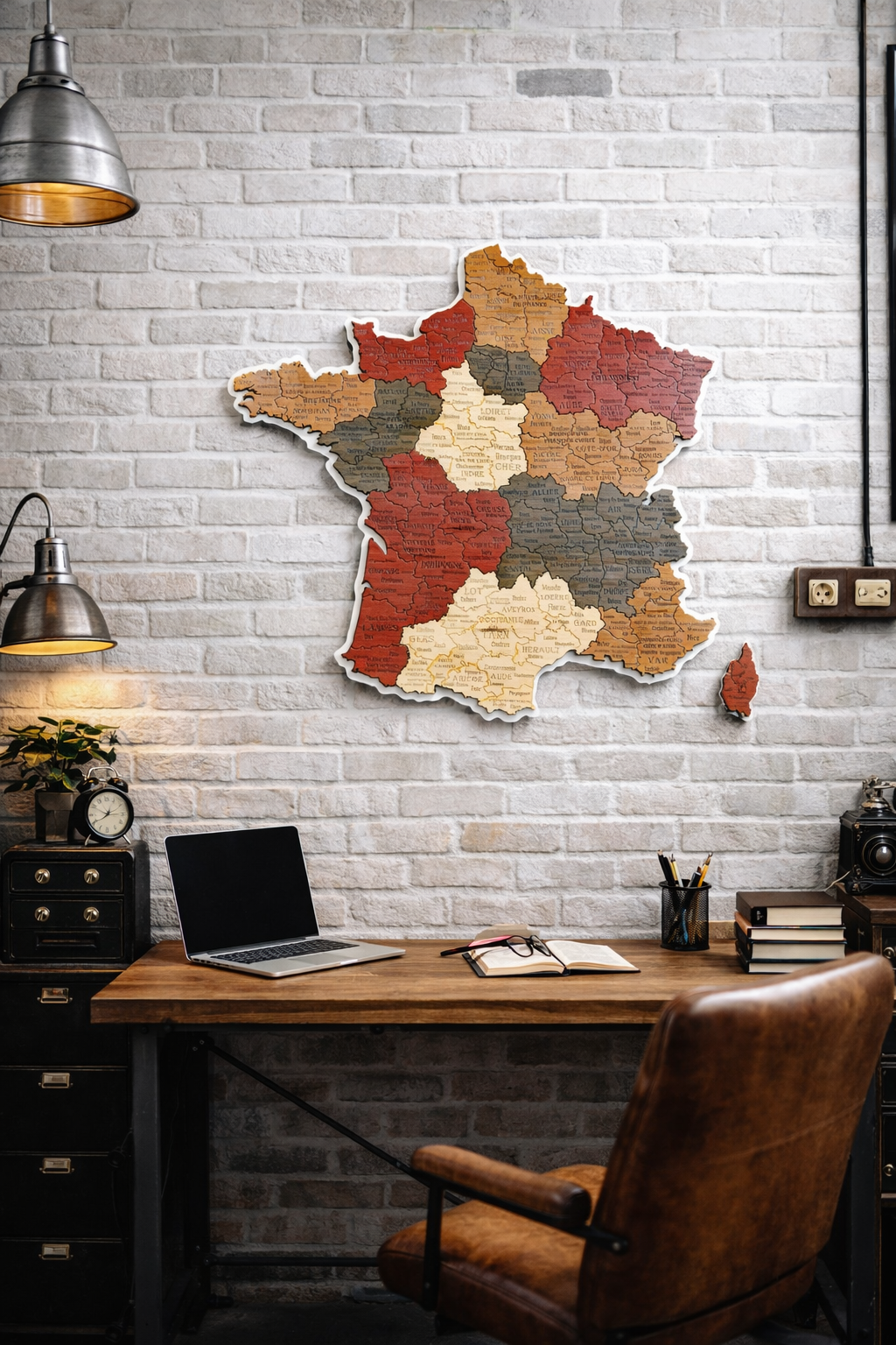 Carte de France en bois gravée – Déco murale artisanale personnalisée