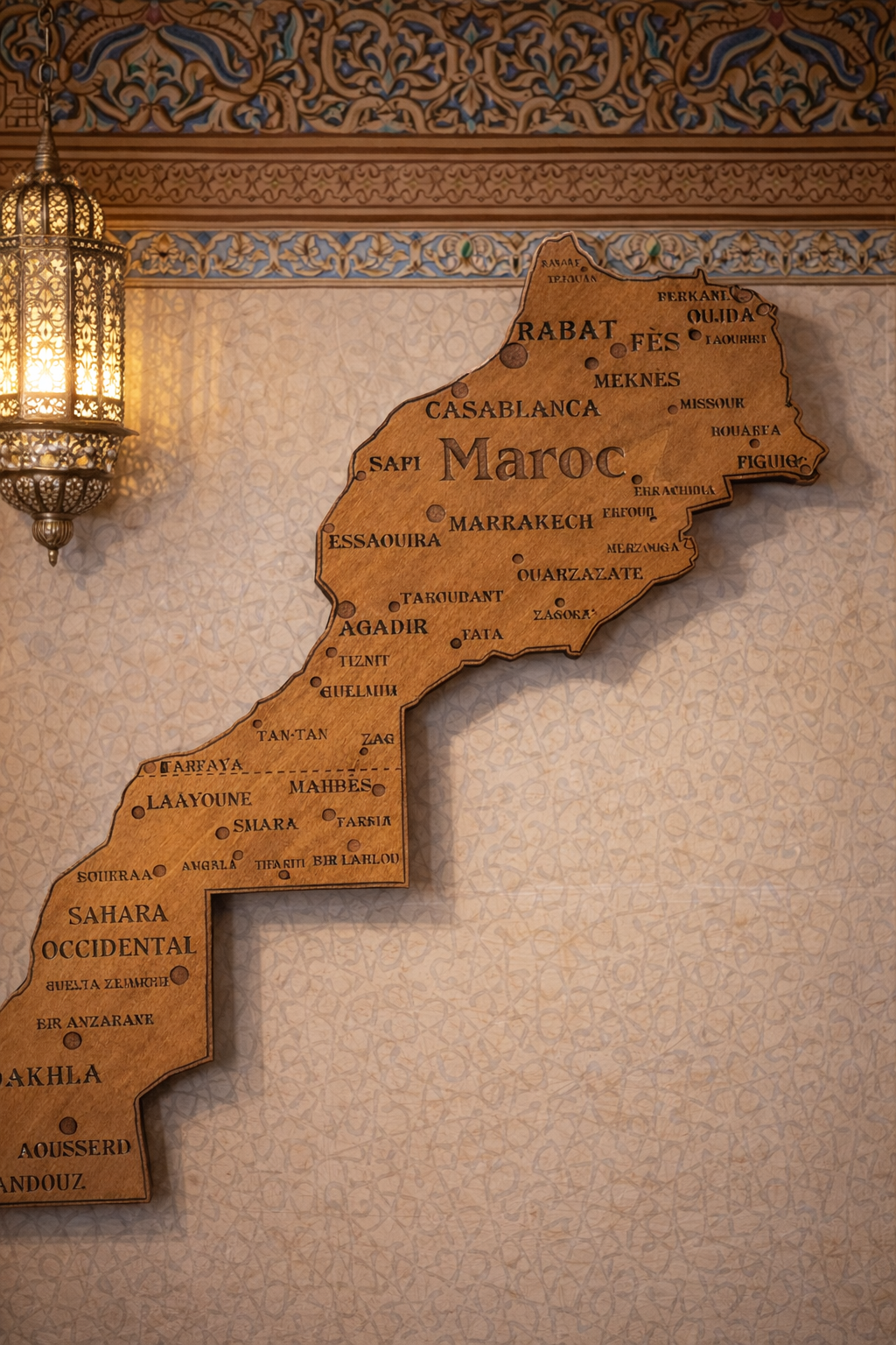 Carte Maroc bois décoration murale style naturel artisanat