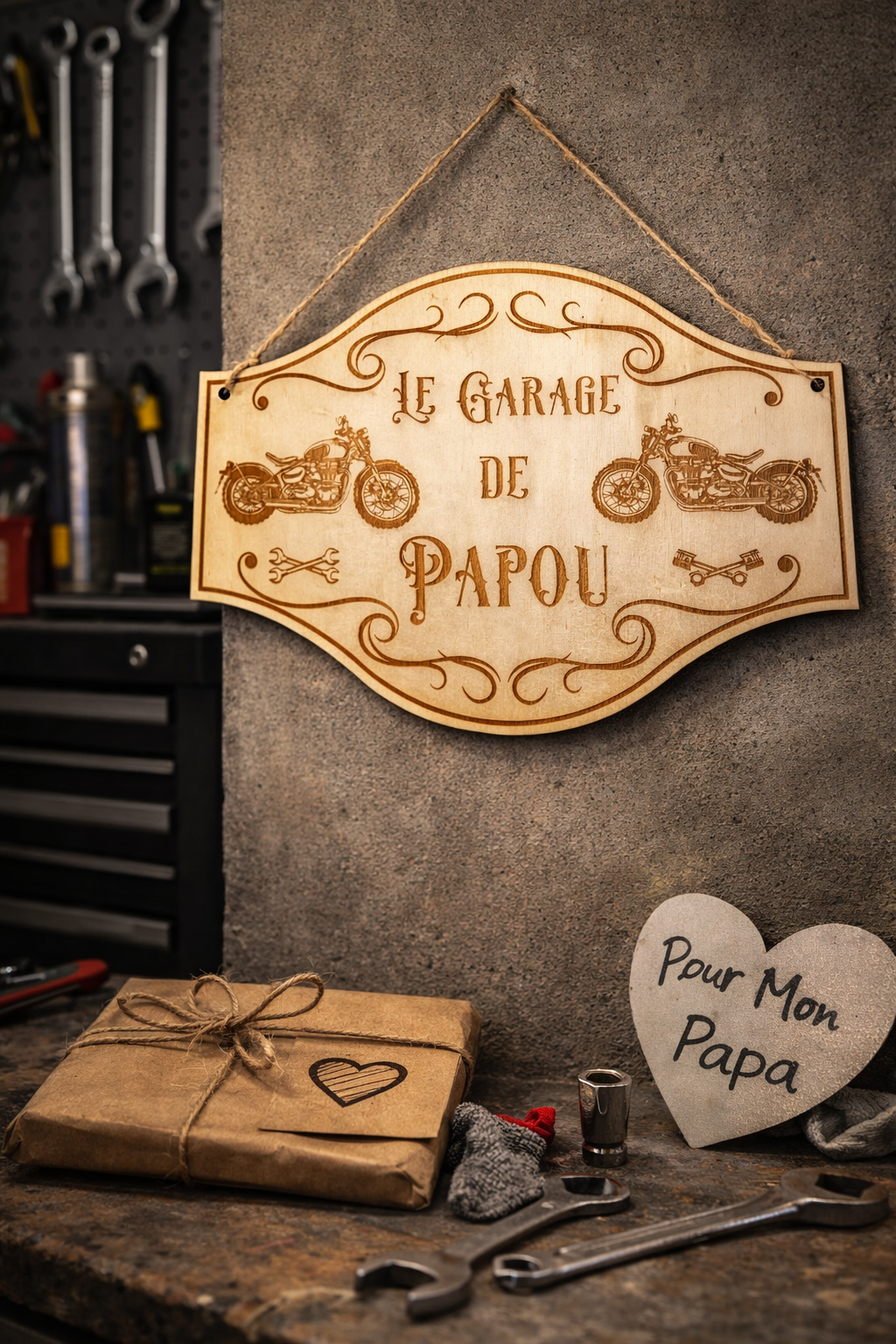 Pancarte personnalisée, Cadeau Papa Motard – Gravure Moto Vintage