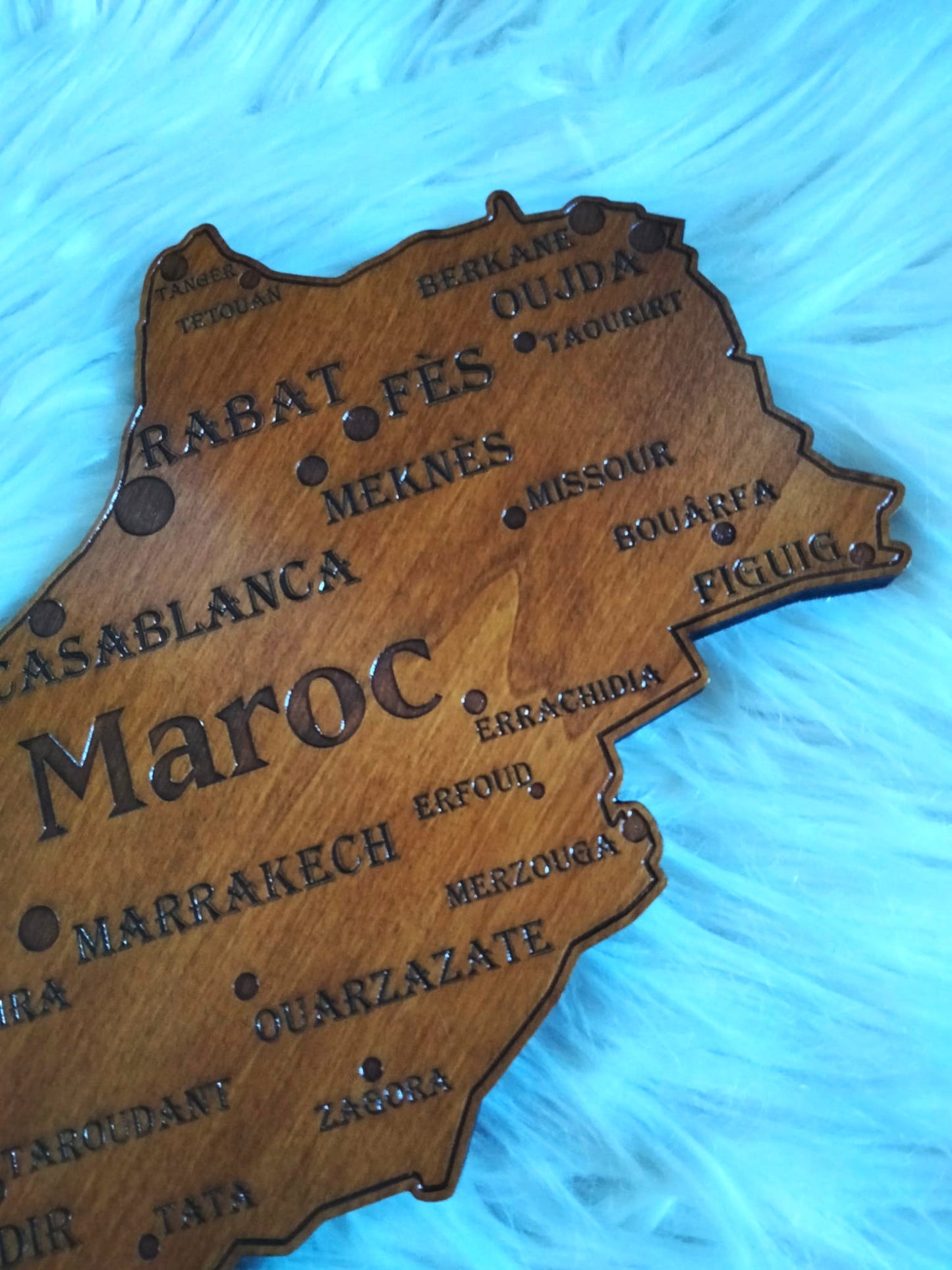 Morocco map wood engraved wall decor handmade artisan