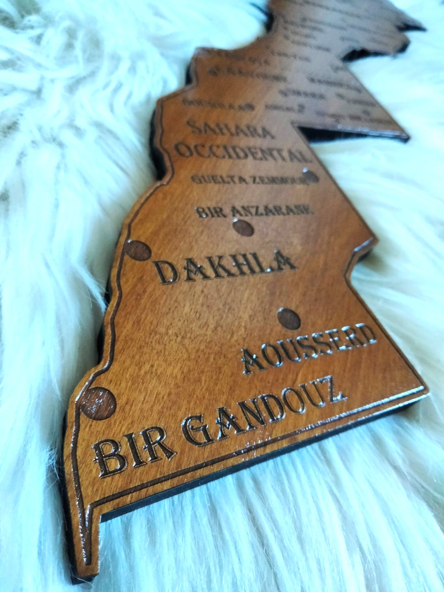 Morocco wooden map engraved wall decor travel gift
