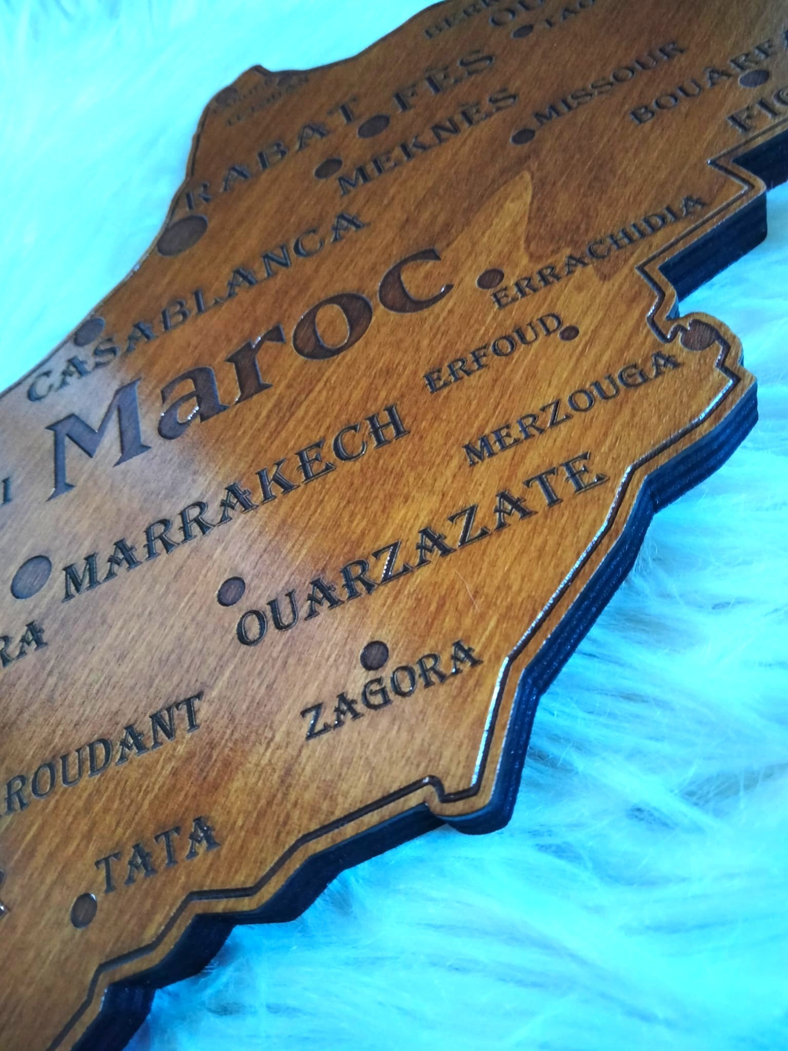 Morocco map wood engraved decor gift for travel lovers