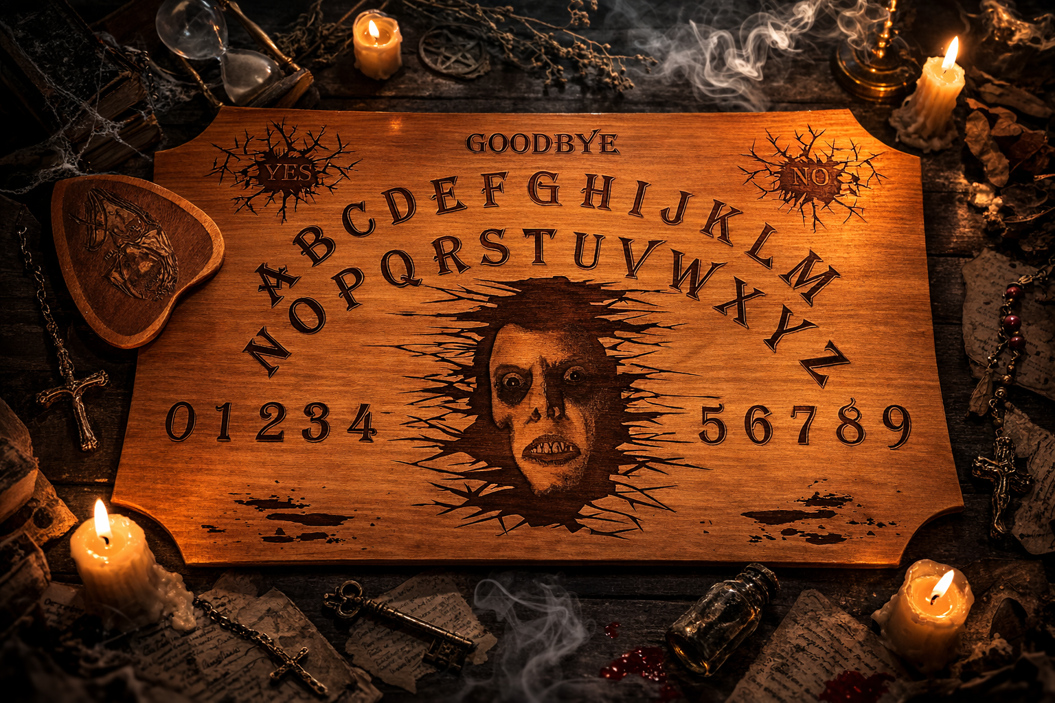 Ouija board pazuzu bois gravé artisanale
