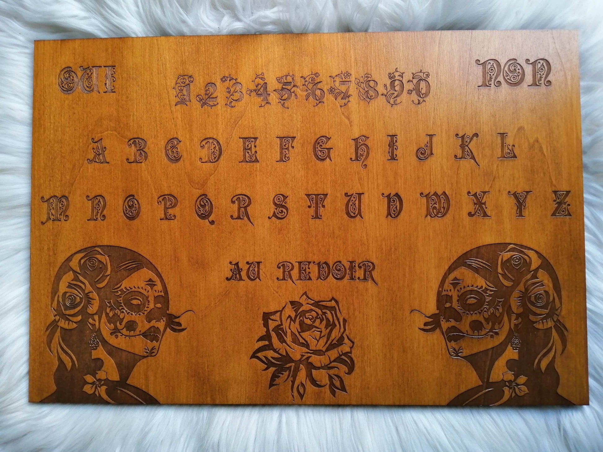 Ouija board santa muerte bois gravé artisanale