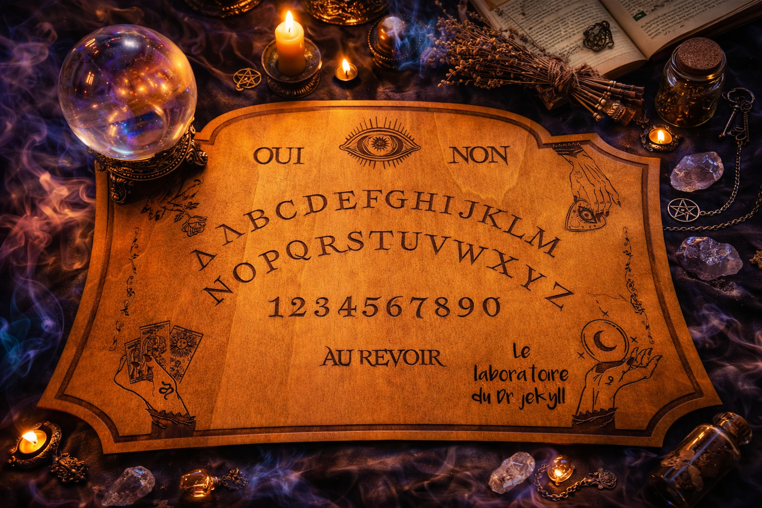 Ouija board mystique bois gravé artisanale