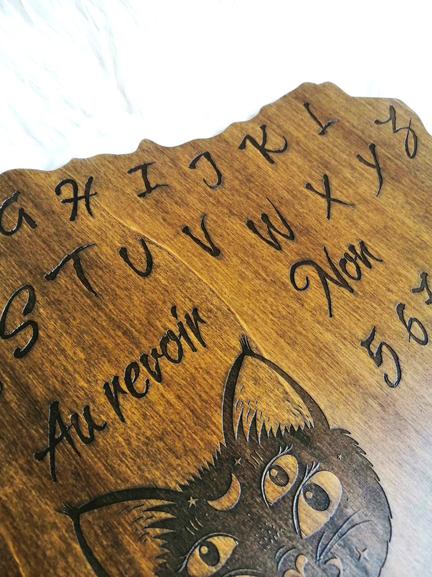 Planche Ouija Artisanale Bois – Ouija Board “Spooky” Grand Format – Spirit Board Gravé – Décoration Ésotérique Mystique