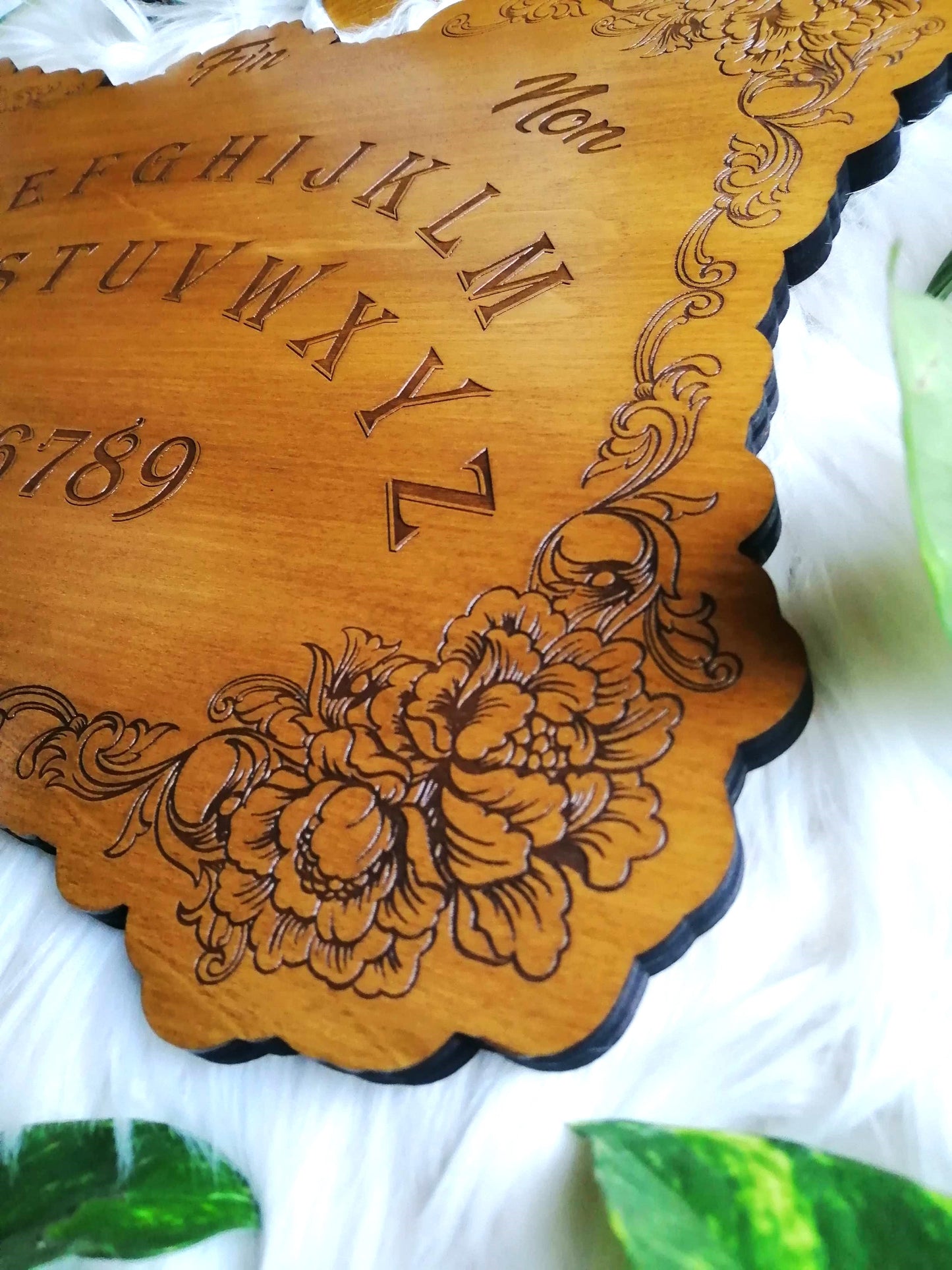 Planche Ouija Artisanale Bois – Ouija Board “Florale” Grand Format – Spirit Board Gravé – Décoration Ésotérique Élégante