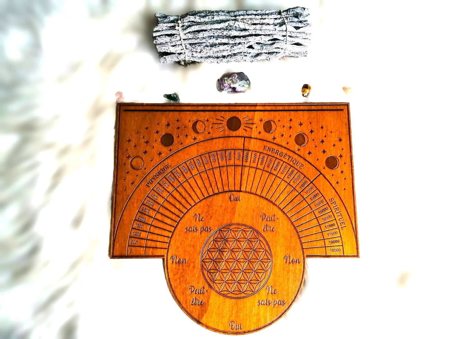 pendulum board radiesthesie en bois gravé