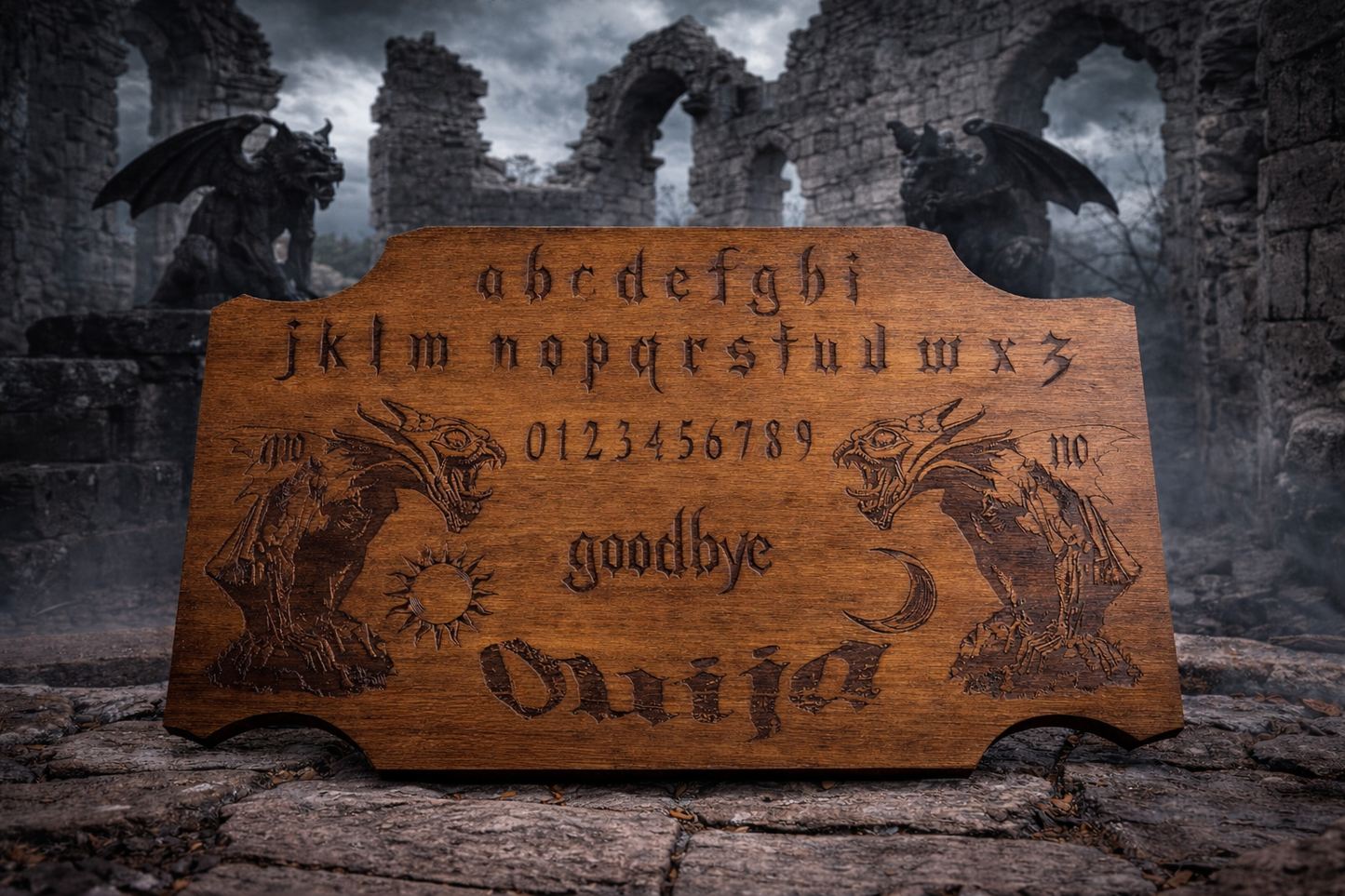 Planche ouija gargouille bois gravé artisanale