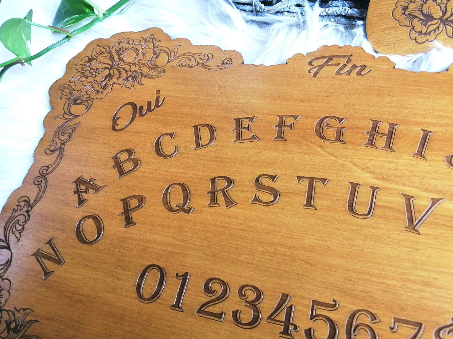 Planche Ouija Artisanale Bois – Ouija Board “Florale” Grand Format – Spirit Board Gravé – Décoration Ésotérique Élégante