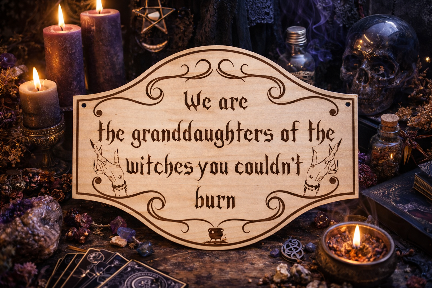 Plaque Sorcière en Bois Gravé – Décoration Witchy – Citation Sorcière – Art Mystic – Déco Ésotérique en Bois