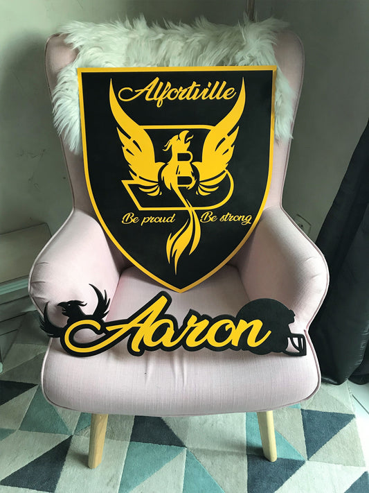 Blason sportif et prénom enfant.