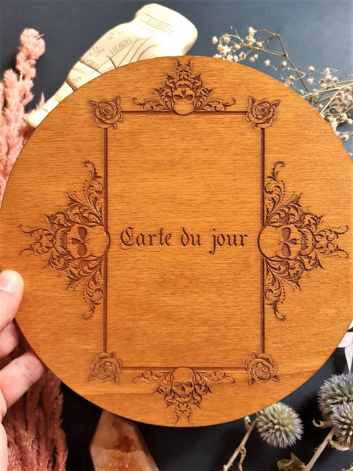 Wooden tarot board dark decor
