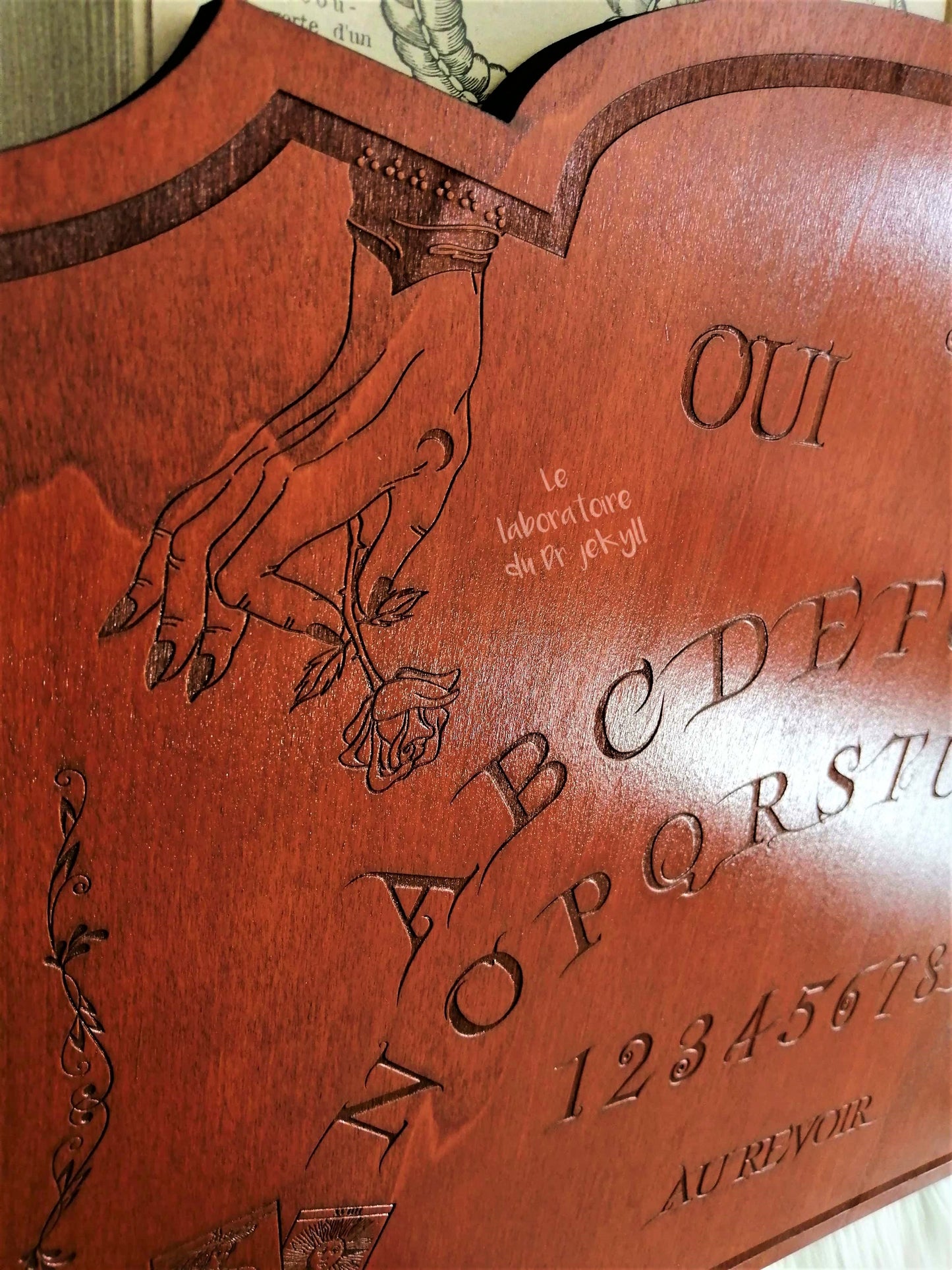 Planche Ouija Artisanale Bois – Ouija Board “Mystique” Grand Format – Spirit Board Gravé – Décoration Ésotérique & Spirituelle