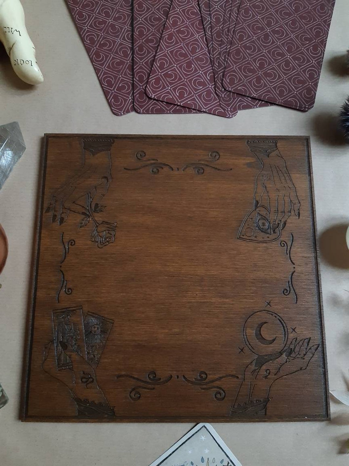 Wooden tarot board witch decor